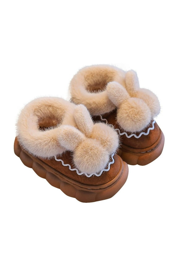 Toddler Rubber Foam Sole Fuzzy Slippers Ankle Closed Toe Cute Rabbit Warm House Shoes Baby Infant Plush-Lined Slippers Cozy Non-Slip House Slides Bunny Boots Indoor Outdoor