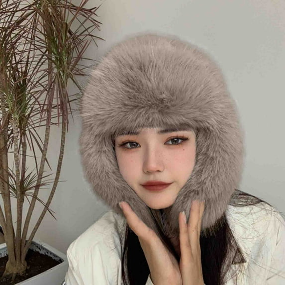 Kilaqueen Trendy Faux Mink Fur Trapper Hats for Ladies Furry Warm Hat Windproof Full Hood Earflap Hat Cold Weather Soft Comfy Cycling Ski Hats