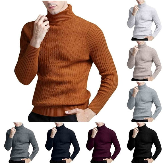 Kilaqueen Turtleneck Mens Pullover Sweaters Vintage Long Sleeve Solid Twisted Cable Knitted Sweater Slim Fitness Chunky Fall Winter Warm Cardigans