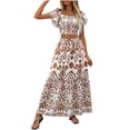 thumbnail image 1 of Kilaqueen Two Piece Sets for Women Boho Floral Print Short Sleeve Crop Tops and Maxi Skirt Casual Fashion Holiday Vacation Beach Skirt Set, 1 of 9