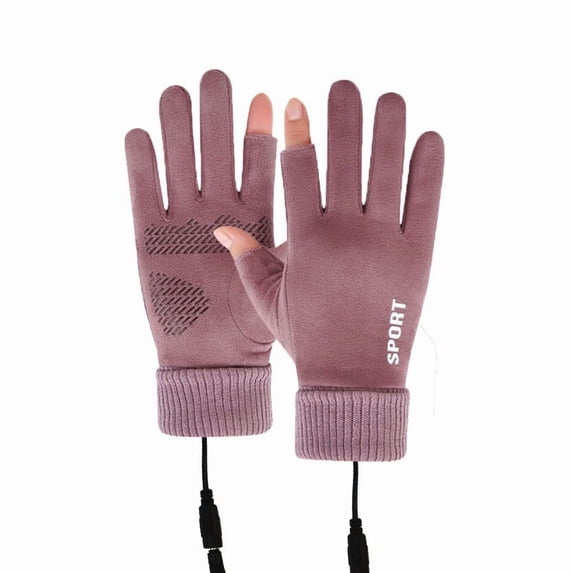 Kilaqueen USB Heated Fingerless Gloves for Women and Men, Open Fingertip Winter Gloves with Grip Palm and Ribbed Cuffs for Typing, Gaming and Office Work