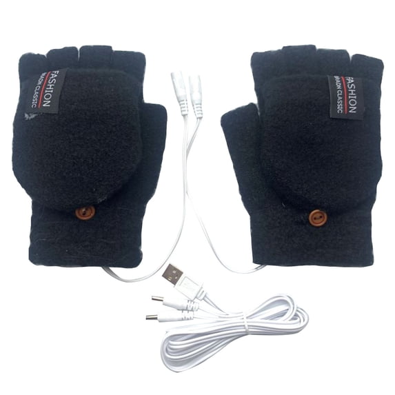 Kilaqueen USB Heated Fingerless Gloves for Women and Men, Convertible Knit Mittens with Flip Top and Button for Typing, Office Work and Winter Use