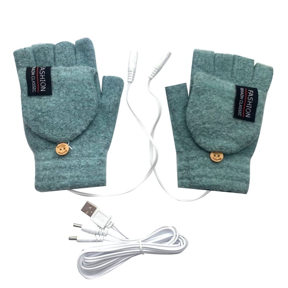 Kilaqueen USB Heated Fingerless Gloves for Women and Men, Convertible Knit Mittens with Flip Top and Button for Typing, Office Work and Winter Use