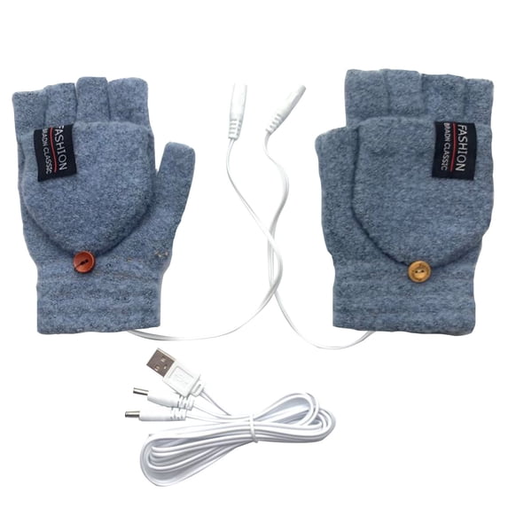 Kilaqueen USB Heated Fingerless Gloves for Women and Men, Convertible Knit Mittens with Flip Top and Button for Typing, Office Work and Winter Use