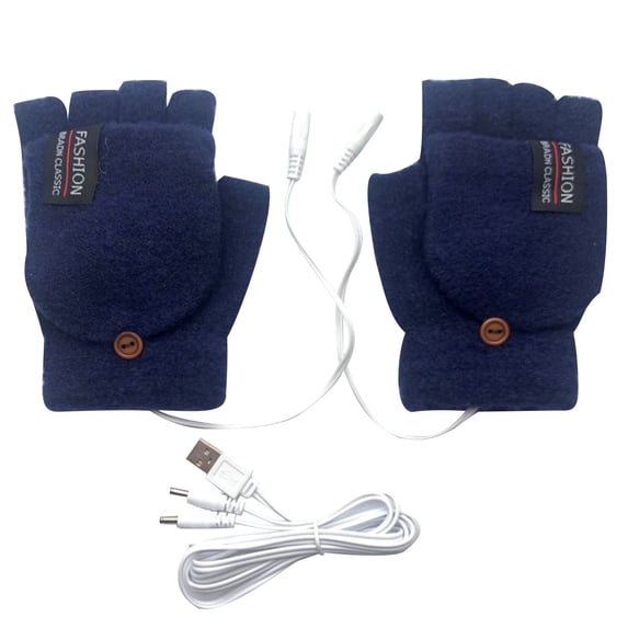 Kilaqueen USB Heated Fingerless Gloves for Women and Men, Convertible Knit Mittens with Flip Top and Button for Typing, Office Work and Winter Use
