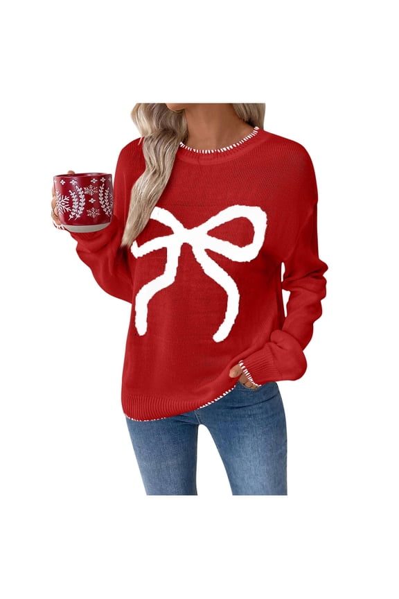 Ugly Christmas Sweaters for Women 2025 Winter Casual Fashion Pullover Long Sleeve Round Neck Knitted Sweater Red Sweater New Year's Holiday Sweater