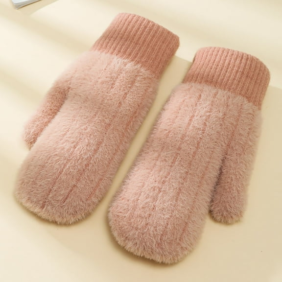 Kilaqueen Unisex Plush Mitten Gloves Soft Comfort Knitted Winter Gloves for Cold Weather Thicken Warm Fleece Lining Accessories Gifts