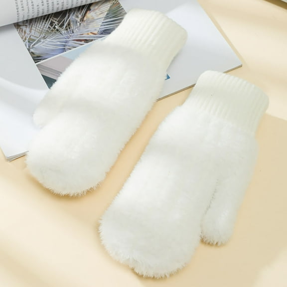 Kilaqueen Unisex Plush Mitten Gloves Soft Comfort Knitted Winter Gloves for Cold Weather Thicken Warm Fleece Lining Accessories Gifts