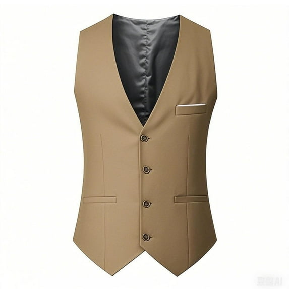 Kilaqueen V-Neck Suit Vests for Men Solid Color Business Formal Single Breasted Dress Vest with 3 Pockets Wedding Party Tuxedo Satin Waistcoat