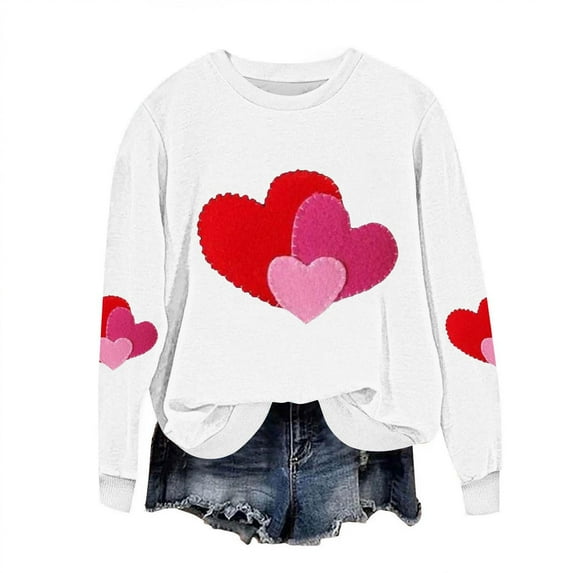 Kilaqueen Valentine's Day Sweatshirt for Women Crew Neck Long Sleeve Funny Love Heart Graphic Pullover Tops Holiday Vacation Casual Trendy Sweatshirt