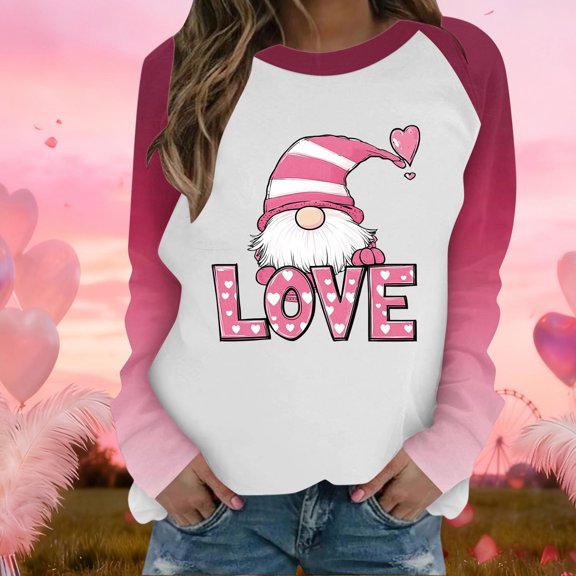 Kilaqueen Valentines Day Oversized Sweatshirt for Women Fashion Gradient Printed Long Sleeve Shirts Y2k Loose Fitness Raglan Shirt Heart Graphic Holiday Pullover Blouse