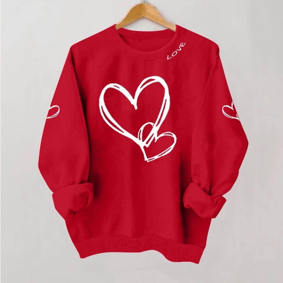 Kilaqueen Valentines Day Sweatshirt for Women Casual Plus Size Love Letter Long Sleeve Shirts Heart Grahic Valentines Gifts Round Neck Baggy Blouse Tops