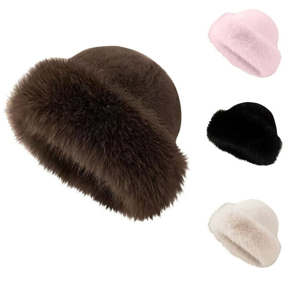 Kilaqueen Warm Bucket Hat for Ladies Teen Girls Dressy Fashion Winter Fur Bucket Hats Fuzzy Furry Hat Wide Brim Fisherman Cap Cold Weather Outdoor