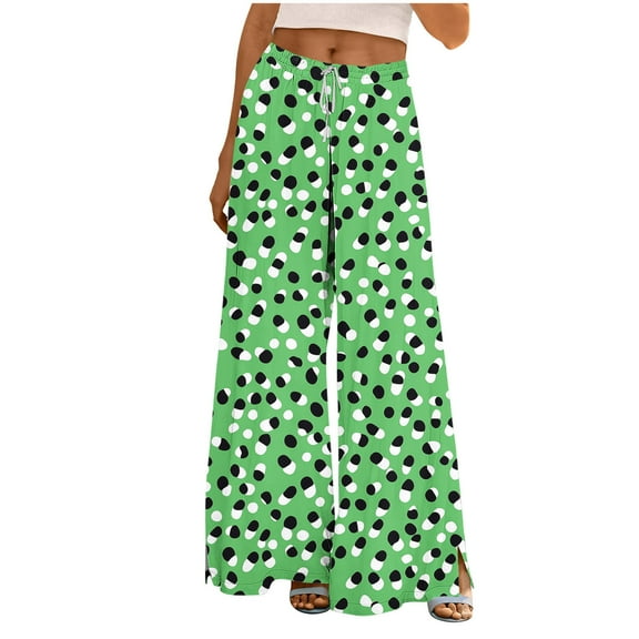 Kilaqueen Wide Leg Lounge Trendy Pants for Women Floral Print Drawstring Elastic High Waist Pants Flowy Vacation Travel Palazzo Trousers with Pockets