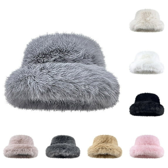 Kilaqueen Winter Bucket Hat Cute Warm Hat for Women Girls Ladies Winter Fur Bucket Hat Fuzzy Furry Hat Warm Fluffy Hat Fisherman Cap