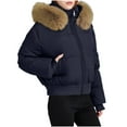 thumbnail image 1 of Kilaqueen Winter Coats for Women Faux Fur Collar Lapel Hooded Long Sleeve Crop Puffer Jackets with Pockets Casual Solid Color 2025 Fall Winter Warm Outwear, 1 of 8