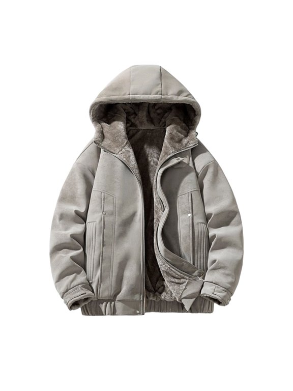 Winter Coats for Men Thickened Fleece Lined Zip Up Hooded Long-Sleeve Reversible Jacket Stylish Solid-Color Comfy Warm Outerwear
