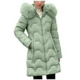 thumbnail image 1 of Kilaqueen Winter Coats for Women Faux Fur Collar Long Sleeve Zip Up Hooded Long Jackets with Pockets Solid Color Casual Fall Winter Warm Outfits, 1 of 9