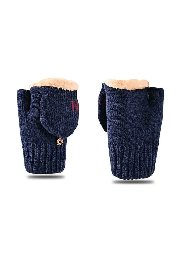Winter Convertible Fingerless Gloves Mittens Fleece Lined Warm Flap Cover Gloves Wool Knit Mitten for Men Women, Half-Finger Flip-Top Riding Cold-Resistant Knitted Winter Warmth Gloves