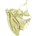 thumbnail image 1 of Kilaqueen Women 3 Piece Swimsuits Triangle Halter Sexy Textured Backless Side Tie Thong and Cover Up Skirt, 1 of 5