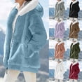 thumbnail image 1 of Kilaqueen Women Faux Fur Fleece Lightweight Jacket Spring Fall Transitional Fashion Fleece Jacket, Drawstring Oversized Hoodies Cute Warm Coat, 1 of 9