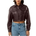 thumbnail image 1 of Ynynloco Women Faux Leather Cropped Jacket Long Sleeve Button Down Bomber Jackets Casual Motorcycle Moto Bike Outwear with Pockets, 1 of 8