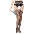 thumbnail image 1 of Kilaqueen Women Fishnet Suspender Pantyhose Mesh Open Crotch Thigh High Stocking Cut Out Garter Belt Lingerie Tights Sexy Lace Leggings, 1 of 5
