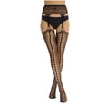thumbnail image 1 of Kilaqueen Women Fishnet Suspender Pantyhose Mesh Open Crotch Thigh High Stocking Cut Out Garter Belt Lingerie Tights Sexy Lace Leggings, 1 of 5