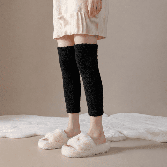 Kilaqueen Women Fuzzy Coral Fleece Knee High Leg Warmers, Soft Plush Thermal Knee Sleeve, Cozy Warm Leg Covers for Home Sleep Winter