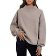 thumbnail image 1 of Kilaqueen Women Oversized Mock Neck Sweatshirt, Solid Long Sleeve Pullover with Drop Shoulders and Ribbed Trim, Loose Casual Top for Fall and Winter Outfits, 1 of 8