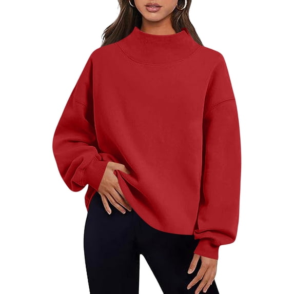 Kilaqueen Women Oversized Mock Neck Sweatshirt, Solid Long Sleeve Pullover with Drop Shoulders and Ribbed Trim, Loose Casual Top for Fall and Winter Outfits
