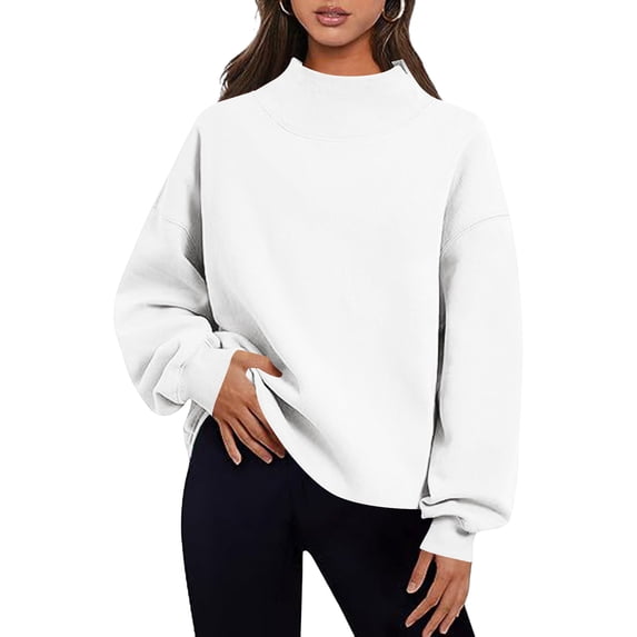 Kilaqueen Women Oversized Mock Neck Sweatshirt, Solid Long Sleeve Pullover with Drop Shoulders and Ribbed Trim, Loose Casual Top for Fall and Winter Outfits