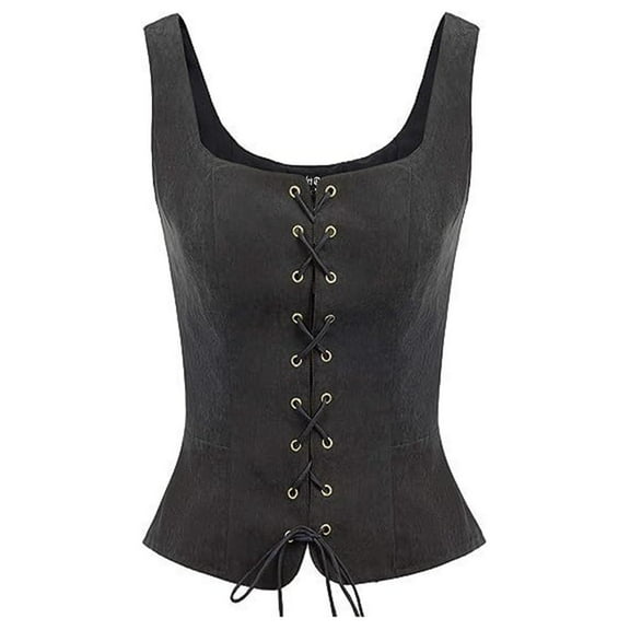 Kilaqueen Women Renaissance Vest Waistcoat Halloween Steampunk Gothic Medieval Bodice Vintage Lace Up Front Corsets Top Tank Top Bodyshaper