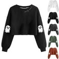 thumbnail image 1 of Kilaqueen Women'S Cropped Sweatshirt Trendy Vintage Halloween Sweatshirts Long Sleeve Crewneck Sweatshirts Women Ghost Pumpkin Graphic Pullover Tops, 1 of 3