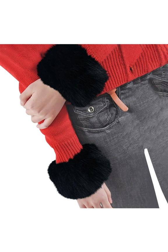 Women Winter Wrist Cuff Warmers Faux Fur Short Wrist Cuffs Arm Leg Warmers Winter Boot Cuffs Warm Band Ring Fluffy Soft Wrist Cover Ankle Warmer