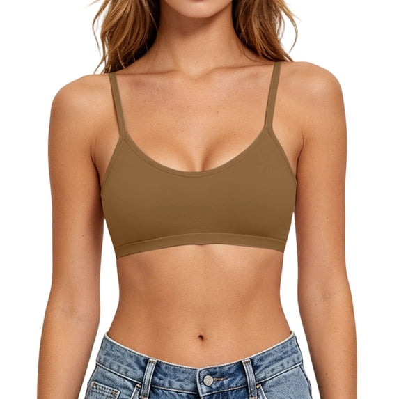 Kilaqueen Women's Basic Seamless Cami Bra, Wireless Spaghetti Strap Bralette, Soft Cotton Feel Lounge Bra