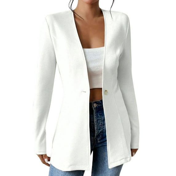 Kilaqueen Women's Casual Blazers One Button Open Front Long Sleeve Work Office Suit Jackets Lightweight Professional Blazer Cardigan Coat