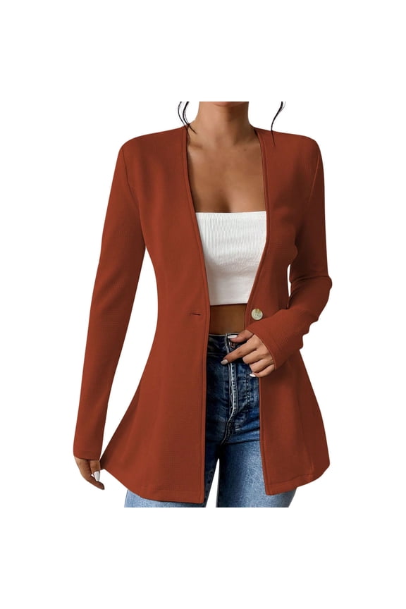 Women's Casual Blazers One Button Open Front Long Sleeve Work Office Suit Jackets Lightweight Professional Blazer Cardigan Coat