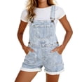 thumbnail image 1 of Kilaqueen Women's Casual Denim Bib Overall Shorts Adjustable Straps Cuffed Hem Shortall Rompers with Pockets, 1 of 7