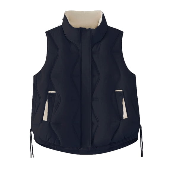 Kilaqueen Women's Coats, Jackets & Vests Zip Up Stand Up Collar Padded Quilted Waistcoat Solid Color Outerwear with Pocket