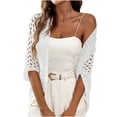 thumbnail image 1 of Kilaqueen Women's Crochet Cardigan Shrug, Open Front Short Sleeve Hollow Out Knit Bolero, Lightweight Summer Cover Up for Dresses and Beach Outfits, 1 of 8