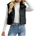 thumbnail image 1 of Kilaqueen Women's Crop Puffer Vest Stand Collar Full Zip Up Sleeveless Jacket Coat Lightweight Padded Gilet Coat, 1 of 7