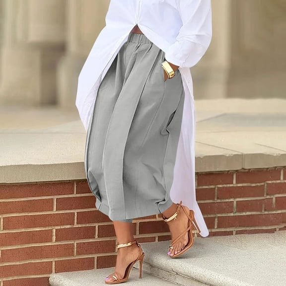 Kilaqueen Women's Cropped Pants Wide Leg Summer Capri Pants High Waisted Baggy Casual Pants Loose Fit Travel Pants with Pockets