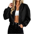 thumbnail image 1 of Kilaqueen Women's Cropped Windbreaker Jacket, Water-Resistant Full Zip Long Sleeve Outdoor Coat with Stand Collar for Hiking, Running and Travel, 1 of 8