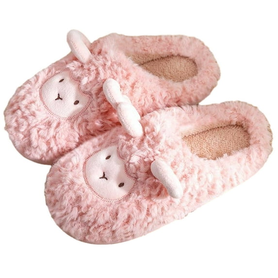 Kilaqueen Women's Cute Animal Slippers Winter Warm Plush Fuzzy House Slipper Cartoon Sheep Soft Sole Indoor Shoes Adult Home Cotton Slippers