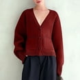 thumbnail image 1 of Kilaqueen Women's Fall Button Down Cardigan Sweaters V Neck Long Sleeve Knit Jacket Trendy Open Front Knit Coats with Pockets, 1 of 4