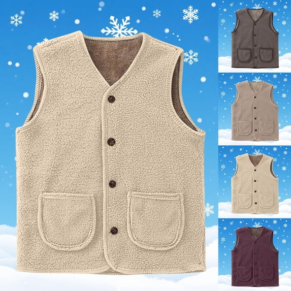 Kilaqueen Women's Fall Winter Fleece Vest Fashion Plus Size Sleeveless Sherpa Jacket with Pockets Open Front Button Down Comfy Fuzzy Warm Outerwear