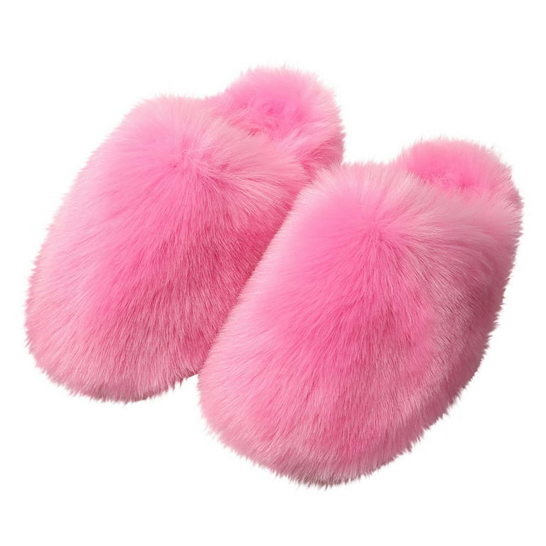Kilaqueen Women's Faux Fur Fluffy Fuzzy Slippers Closed Toe Warm