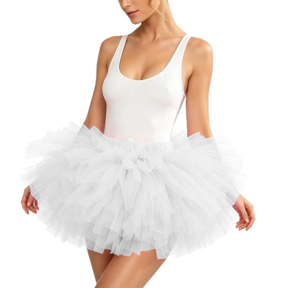 Kilaqueen Women's Five Layer Tulle Tutu Skirt with Elastic High Waist, Short Fluffy Costume Skirt for Dance, Rave, Party and Dress Up Outfits