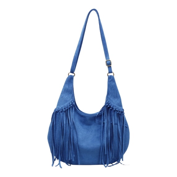 Kilaqueen Women's Fringe Hobo Bag, Soft Faux Suede Tassel Shoulder Purse with Wide Strap for Festivals, Travel, Shopping and Casual Everyday Outfits